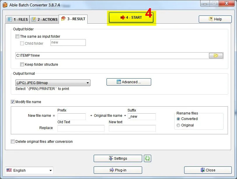 Change aspect ratio - Start conversion